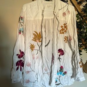 Anthropologie button down, embroidered top